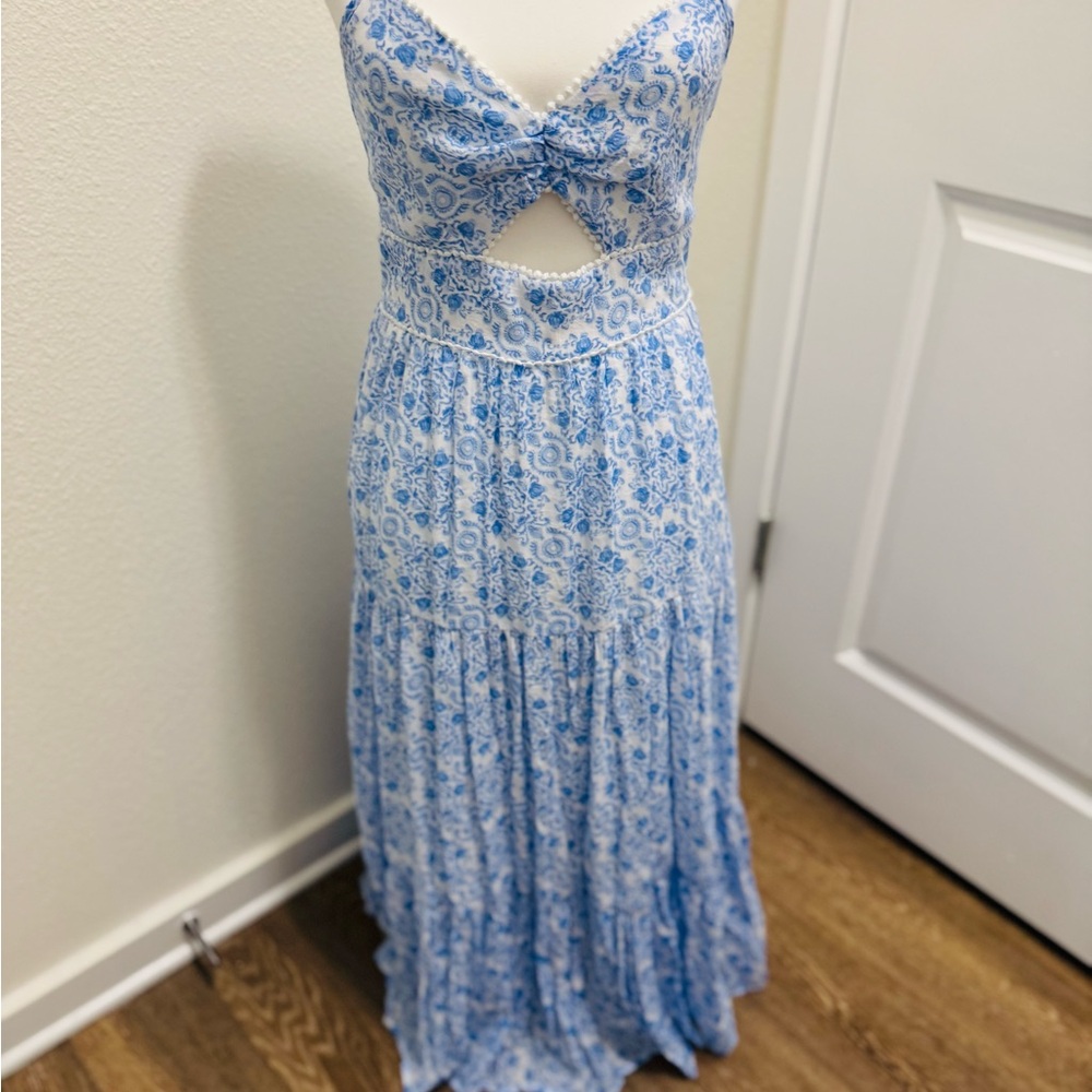 Blue and white floral medium dress